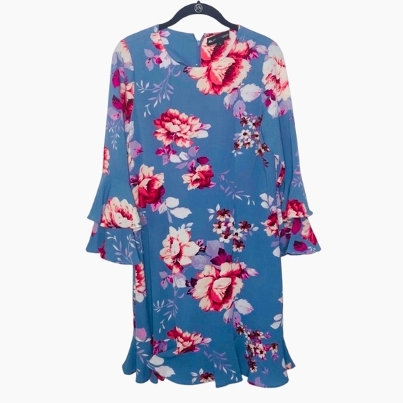 NWT JILL Stuart Floral Bell-Sleeve Ruffled Dress Rose Print Sheath Women's Dress - Picture 4 of 7